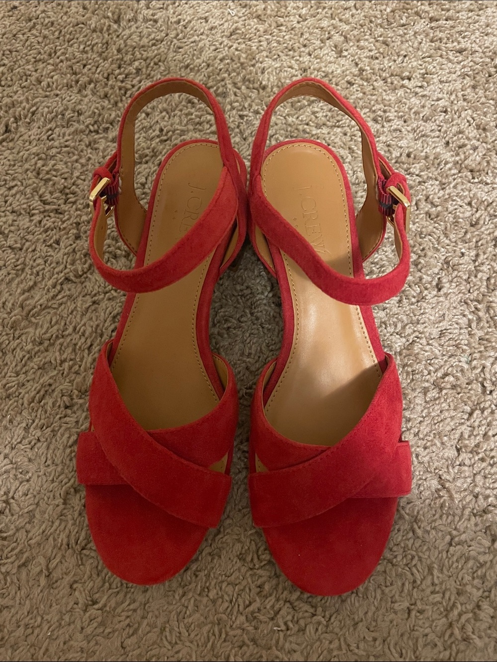 NWT J. Crew Red Cross-Strap Sandals Size 6